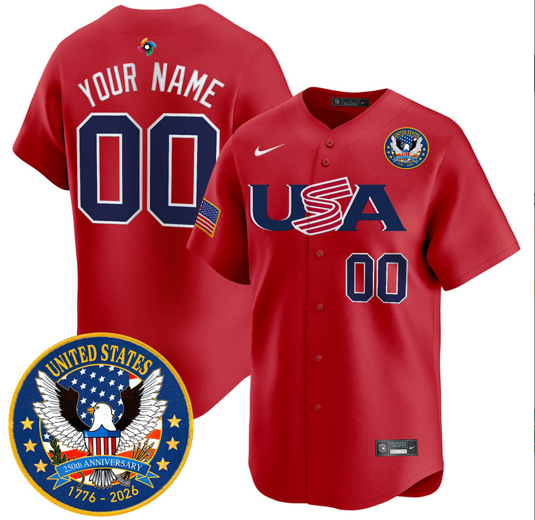 Custom Men Team USA World Baseball Classic 250th Anniversary red 2026 Roster Patch Vapor Jersey->customized mlb jersey->Custom Jersey